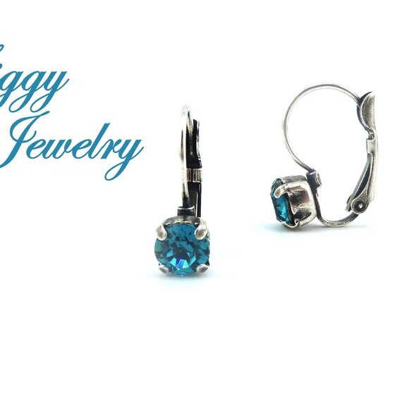 Indicolite Solitaire Drop Earrings Made with Genuine Austrian 6mm Crystals - Picture 5 of 7